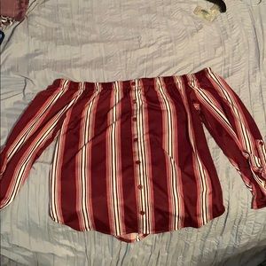 Open Shoulder Striped Shirt (100% polyester)